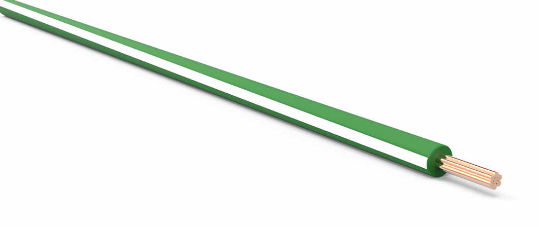 22 Gauge Dark Green w/ White Stripe Automotive TXL Wire Per Ft