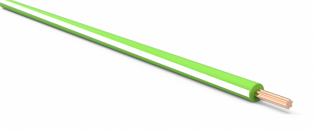22 Gauge Light Green w/ White Stripe Automotive TXL Wire Per Ft