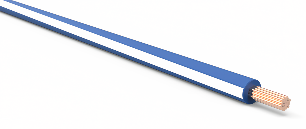 18 Gauge Dark Blue w/ White Stripe Automotive TXL Wire Per Ft