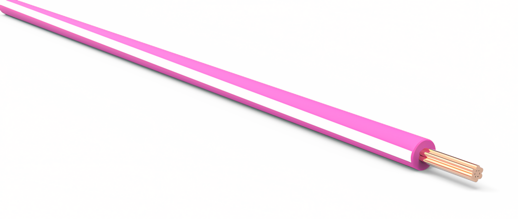 22 Gauge Pink w/ White Stripe Automotive TXL Wire Per Ft