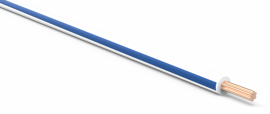 20 Gauge White w/ Blue Stripe Automotive TXL Wire Per Ft