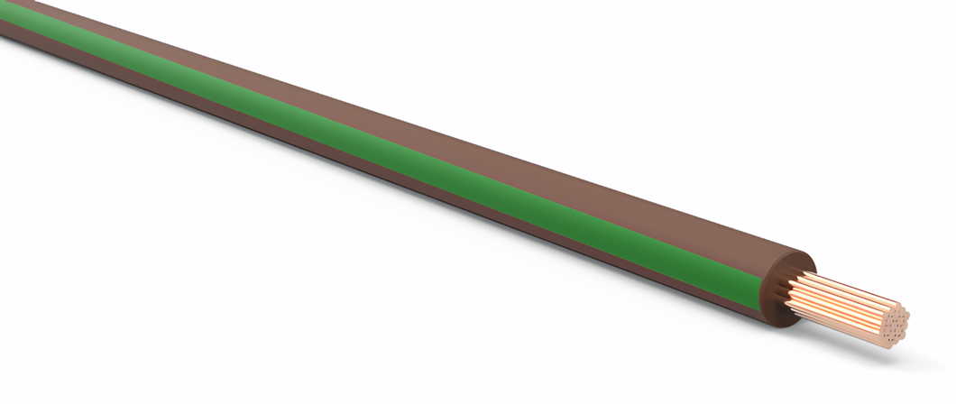 18 Gauge Brown w/ Green Stripe Automotive TXL Wire Per Ft