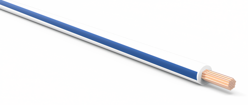 18 Gauge White w/ Blue Stripe Automotive TXL Wire Per Ft