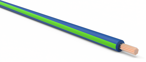 18 Gauge Dark Blue w/ Light Green Stripe Automotive TXL Wire Per Ft