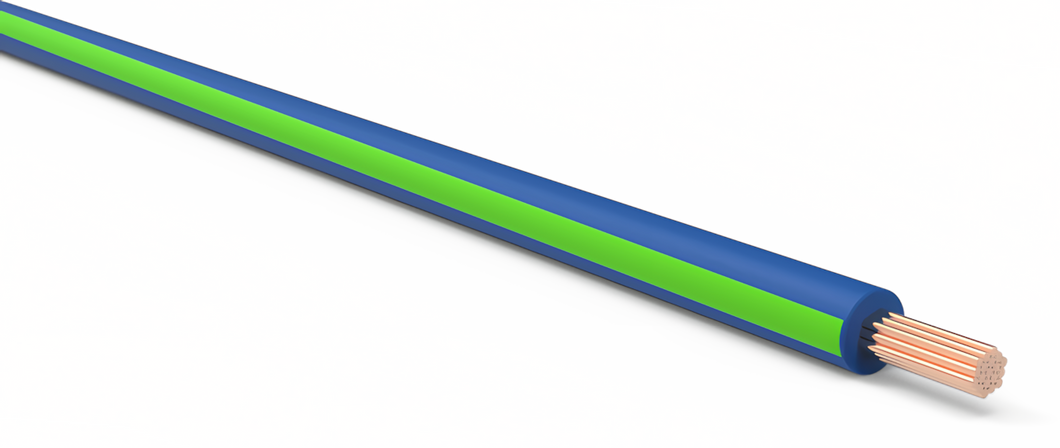 18 Gauge Dark Blue w/ Light Green Stripe Automotive TXL Wire Per Ft