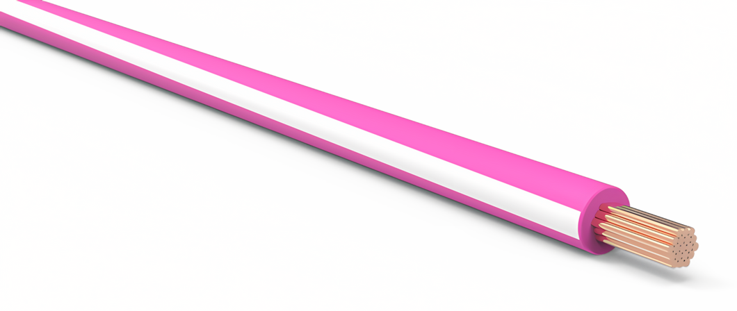 16 Gauge Pink w/ White Stripe Automotive TXL Wire Per Ft