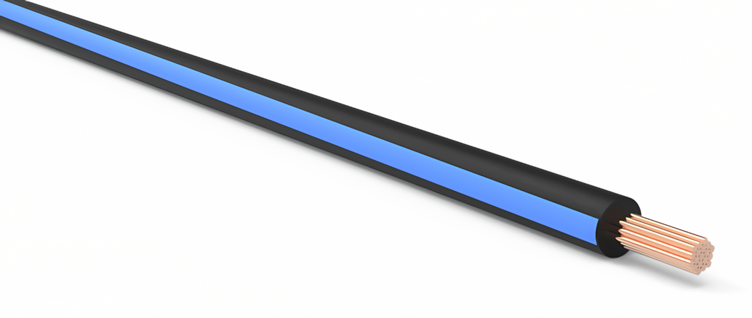 18 Gauge Black w/ Light Blue Stripe Automotive TXL Wire Per Ft
